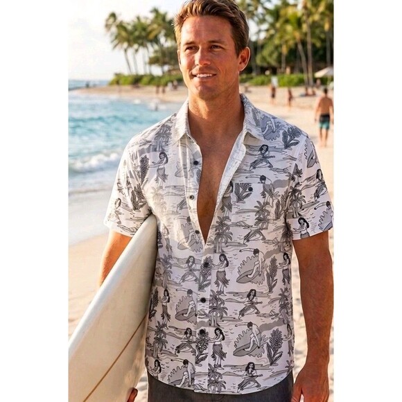 Eighty Eight Other - Men's XL Hawaiian Palm Trees Beach Surf Hula Summer Short Sleeve Shirt